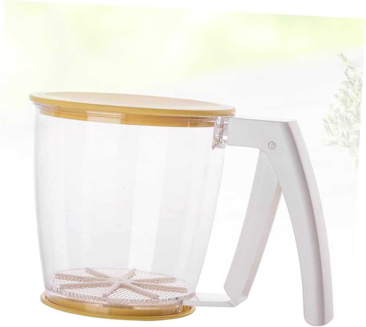 Wakauto Handheld Flour Sieve with Fine Mesh Filter and Lid Plastic Press-style Flour Sifter for Baking One-handed Operation Efficient Powdered Sugar Bright Yellow Container Design for Home image 3