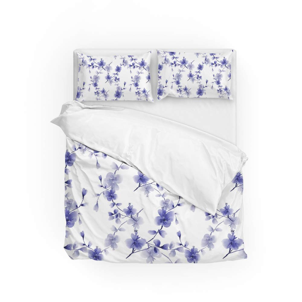 Housse de couette fleurs bleues ultra douce et durable parure de lit CHEHONG