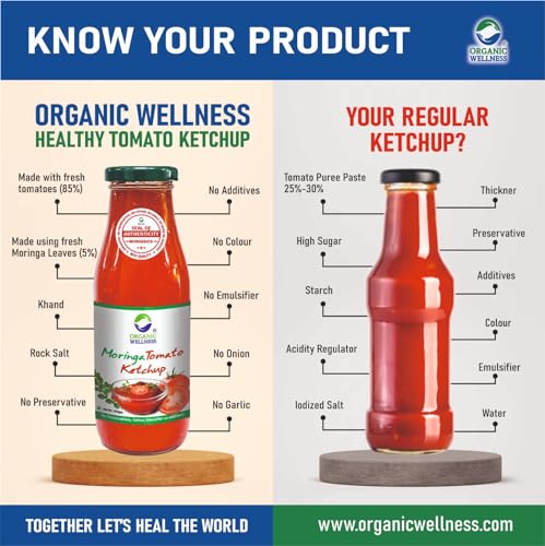 Image of Organic Wellness Moringa Tomato Ketchup & Chilli Moringa Tomato Sauce 100% Vegetarian Pack of 2 (350 grams Each)
