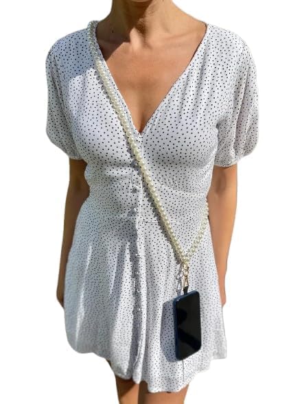 Pearl Phone Crossbody Strap with Tether Tab – Baroque Beaded Mobile Lanyard Chain, Hands-Free Shoulder Cord, Fashion Phone Charm Holder Compatible with Most Smartphones