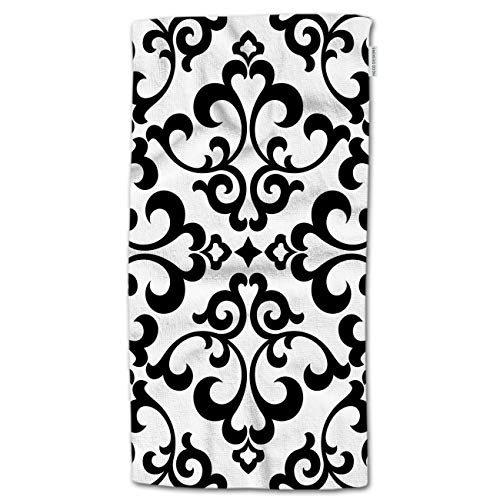 HGOD DESIGNS Black Floral Hand Towels,Vintage Flower Paisley Design Black and White 100% Cotton Soft Bath Hand Towels for Bathroom Kitchen Hotel Spa Hand Towels 15"X30"