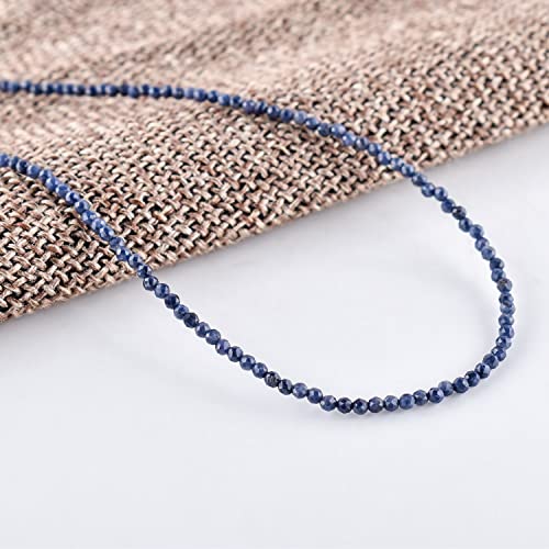 Qnavic Natural Blue Sapphire Gemstone Micro Round Beads Dainty Choker Necklace Jewelry For Women Healing Crystals September Birthstone Birthday Gift For Her Silver Plated Chain 18 Inch #TOP4