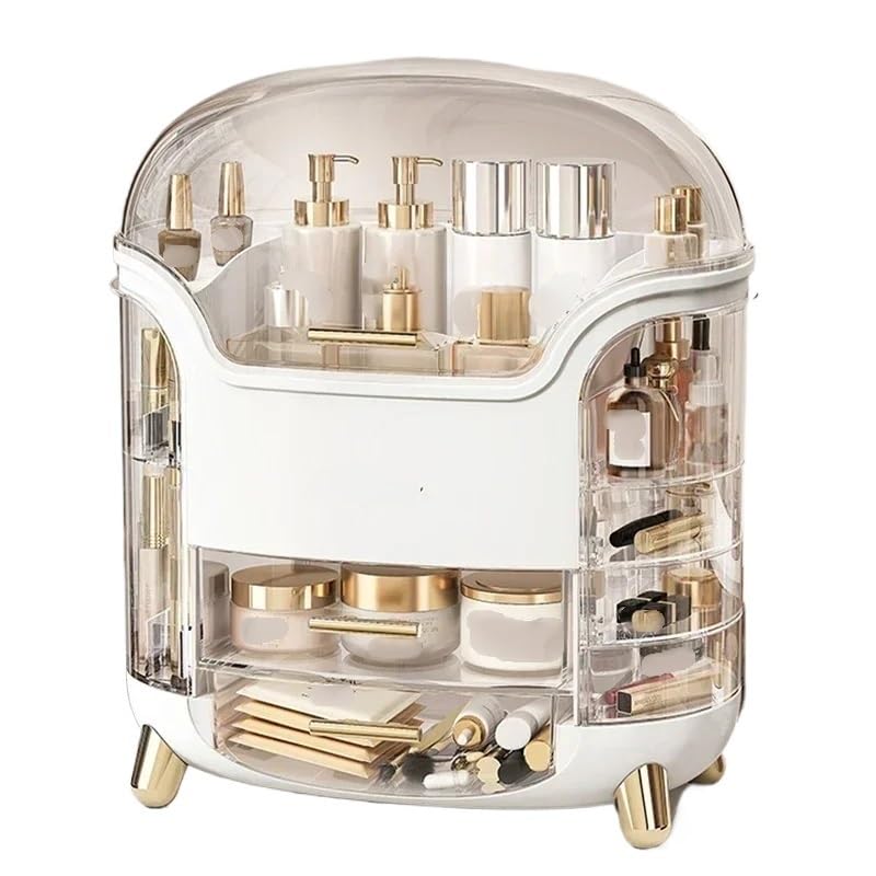 Organizer Trucchi Grande scatola portaoggetti for cosmetici, organizer con coperchio, for antipolvere(Ivory)