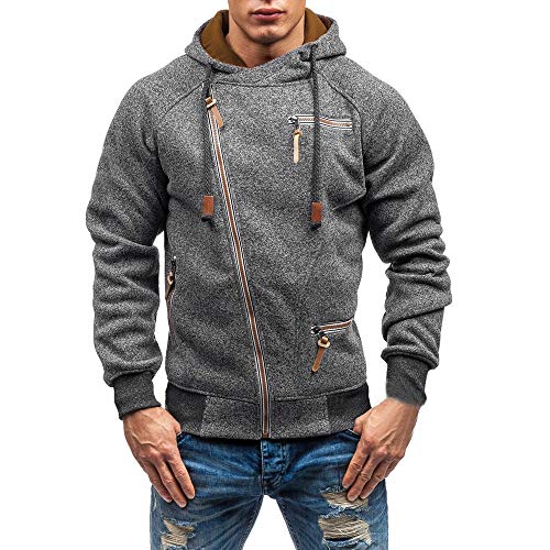 Kaister Autumn Winter Jacket Men Warm Long Sleeve Zipper Outwear Hooded Sweatshirt Dark Gray