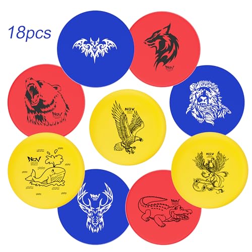 NQV Disc Golf Set for Beginners, 18 Disc Golf Discs with 9 Types of Pictures, 6 Drivers 6 Putters 6 Mid Ranges, Play Outdoor Indoor Backyard for 3 Plus People Family