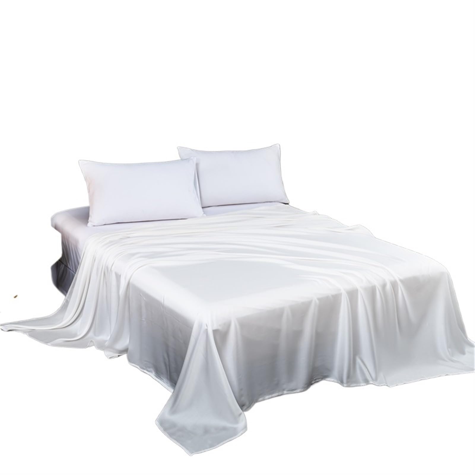 LUKYWANG Ice Silk Bed Linen, Natural Mulberry Silk Flat Sheet, Plain Colour Bed Sheet, King Size Bed Sheet, Textile Sheet for the Home Satin Fitted Sheet (White, 160 x 230 cm)