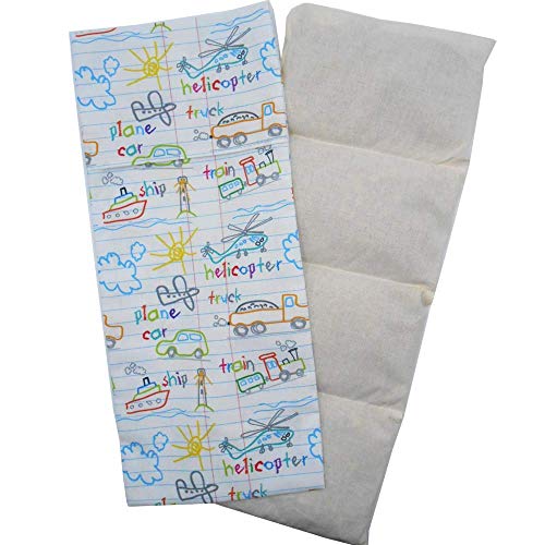 SACO CALIENTA CUNAS PARA BEBÉ "SCHOOL" – 36x15cm – Saquito interior y una funda lavable 100% algodón – Para microondas – Relleno de 400gr de huesos de cereza orgánica