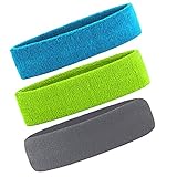 Men & Women Sweatband Headband Terry Cloth Moisture Wicking for Sports,Tennis,Gym,Work Out (Green,Blue,Gray)