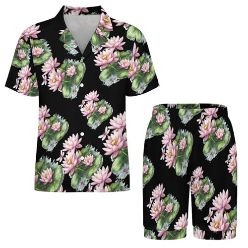 Lotuses Dragonfly Mens Pajamas Set Short Sleeve Sleepwear Summer Pjs Sets 2 Piece Loungewear Nightwear3