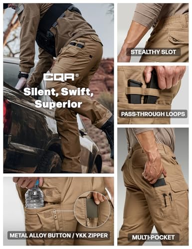 Image of CQR Men's Flex Stretch Tactical Pants, Water Resistant Ripstop Cargo Pants, Lightweight EDC Outdoor Work Hiking Pants