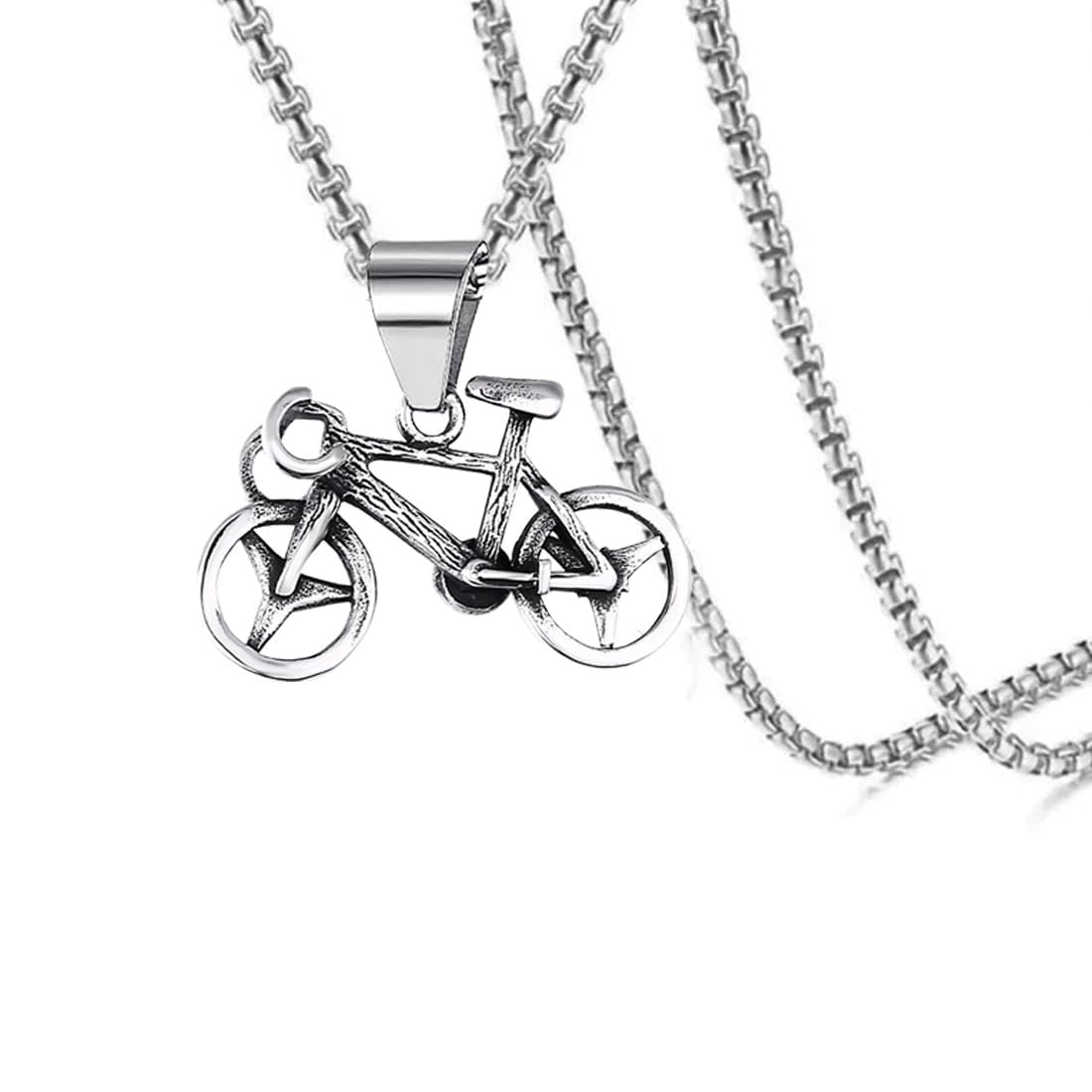 Metal Silver Plated Biker Bicycle Charm Bike Sports Pendant Necklace Chain Gift For Men Boys-image-11
