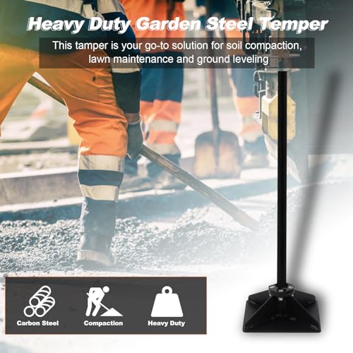 Smarkey Steel Tamper Tool, Landscaping Lawn Garden Sand Leveler, Plate Soil Compactor, Ground Pad with Steel Handle Rammer, Dirt Laborsaving Kit for Installing Pavers and Repairing Unevenness Gravel