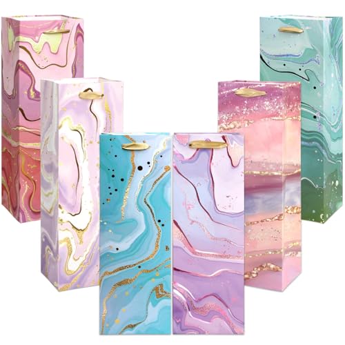 ceiba tree Wine Bottle Bags Holiday Paper Bags Set Home Wedding Birthday Party Favor Reusable Marble Gold Foil Wine Bottle Wrapping Bags with Handles 12Pcs