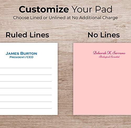 Custom Printed White Sticky Notes 3 x 3 inches - Adhesive Memo Pads Personalized with Your Company Name, Ruled Lines or No Lines - 50 Self-Stick Sheets per Printed Pad - 6 Qty