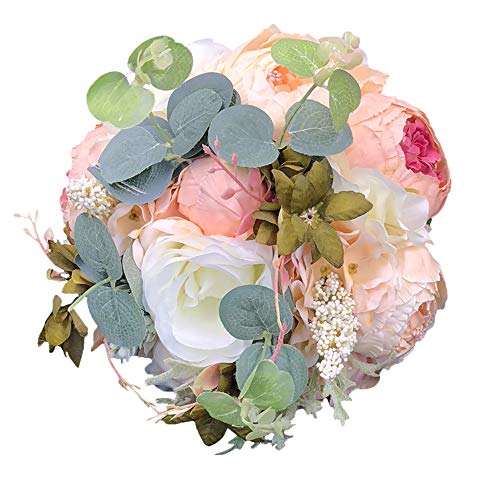 Abbie Home 5pcs Wedding Bouquet Kit - Artificial Roses Peony Lily Bridal Flowers Wrist Corsage Boutonnier Set - Thumbnail 6
