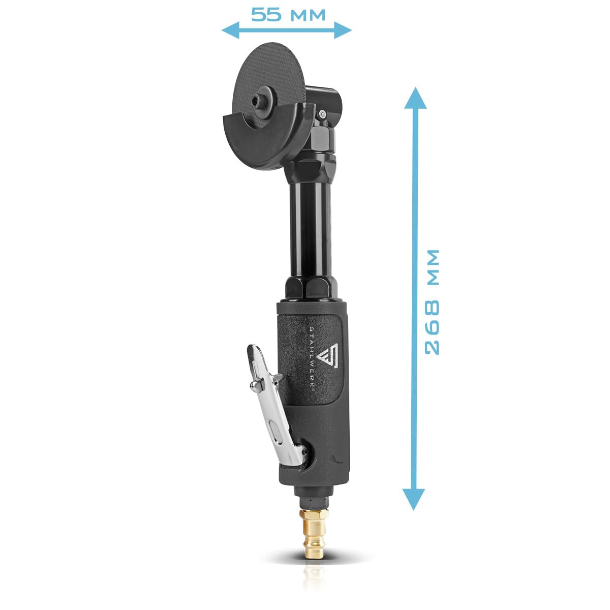 STAHLWERK Coupe-tronçonneuse à air comprimé DTS-310 ST avec 18 000 tr/min et ¼" pour disques à tronçonner de 3"/76,2 mm, meuleuse d'angle extra longue, meuleuse pneumatique, meuleuse pneumatique