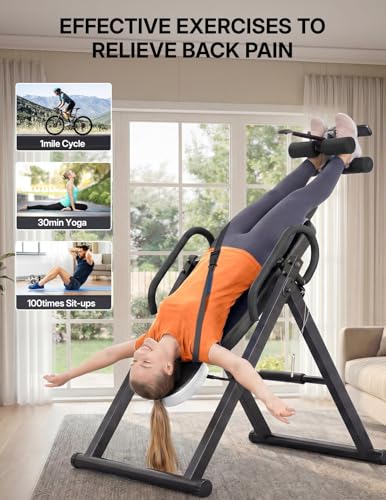 Image of YOLEO Gravity Inversion Table for Back Pain Relief 2026 New Inversion Table w /Lumbar Support Easy to Assemble Back Stretcher Machine 300 lbs