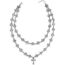 Secret for Longevity King Studio Vintage Look Double Strand Gothic Silver Tone Cross Pendant Necklace 17" inches