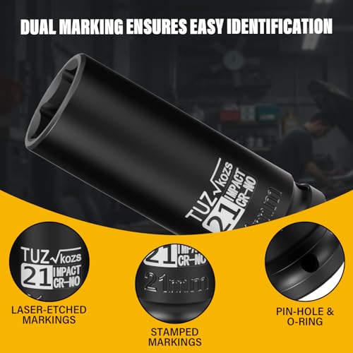 Image of 1 /2 Inch Drive 21mm Deep Metric Impact Socket,CR-MO,6 Point Radius Corner Design,Square Chamfered Opening,Axle Nut Impact Grade Socket for Easy Removal