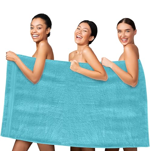 Image of Elegant Comfort Three Line Popcorn Towel Set for Bathroom 35 x 70 inches, Premium Hotel Quality 1-Pack Jumbo Towels, 100% Turkish Cotton, Soft and Durable, Quick Dry and Highly Absorbent, Aqua