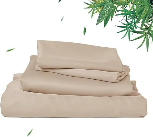 Waterlily 100% Bamboo Lyocell Bedding Set 4 Pcs Duvet Cover Fitted Sheet Pillowcases Double King Organic Natural Soft Vegan Silk Luxury Bed Linen (Beige, Double)