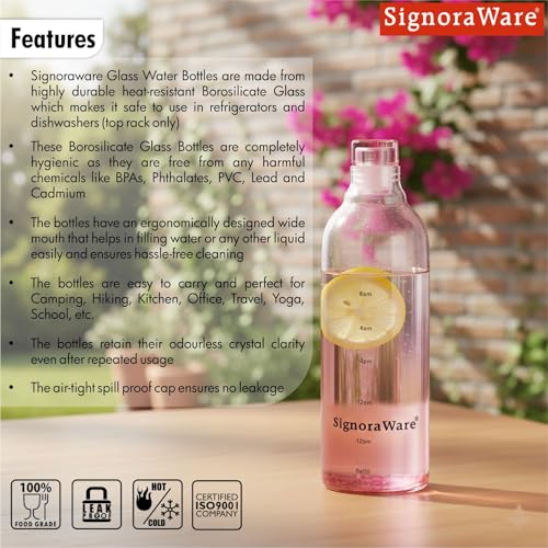 Image of SignoraWare Lavender Borosilicate Glass Bottle | Airtight & Leakproof | Heat Resistant | Dishwasher Safe | Odor-Free | Ideal for Home, Office, Travel, Yoga & Gym | Easy to Clean (750ml | Clear)