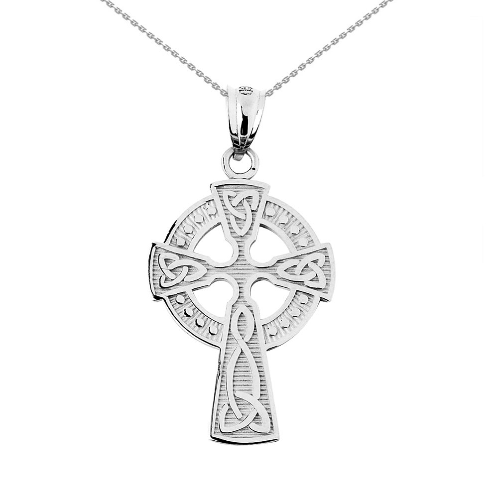 Claddagh Gold925 Sterling Silver Celtic Cross Trinity Knot Pendant Necklace Silver