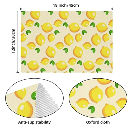 Sets de table citron anti-glisse lavables pour table propre