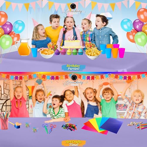 Image of Grandipity Plastic Table Cloth Disposable 12 Pack 54 inch x 108 inch Rectangle | Lavender Plastic table covers, durable disposable tablecloths, fade and tear-resistent table cover for party, event