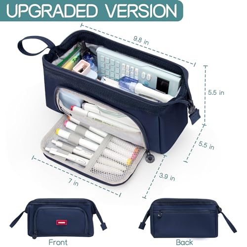 Image of Large Capacity Pencil Case Big Pencil Pouch Special Aesthetic School Pen Bag for Girls Teen Nurse Adults Kids Soft Organizer With Zipper Cute Travel Pencil Pouches Estuche Para Lapices Blue
