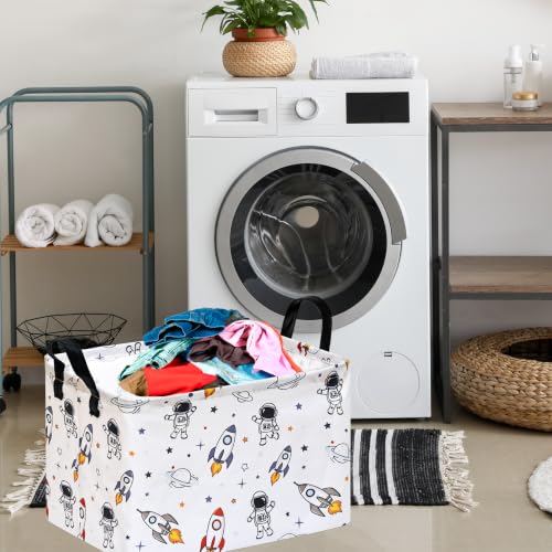 Image of Kid Storage Basket Gift Shelf Basket Toy Storage Bin, Nursery Basket Organizer Box for Children Room Deco With Handles(Spaceman)