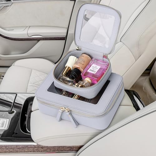 Pinkmik Beauty Case Trasparente Da Viaggio Per Cosmetici E Articoli Da Toeletta Borsa Per Pennelli Da Donna E Borsa Trasparente Per Auto Con Cerniera (F/Grigio, M + Mini), F/Grigio, M+Mini, Beauty - 6