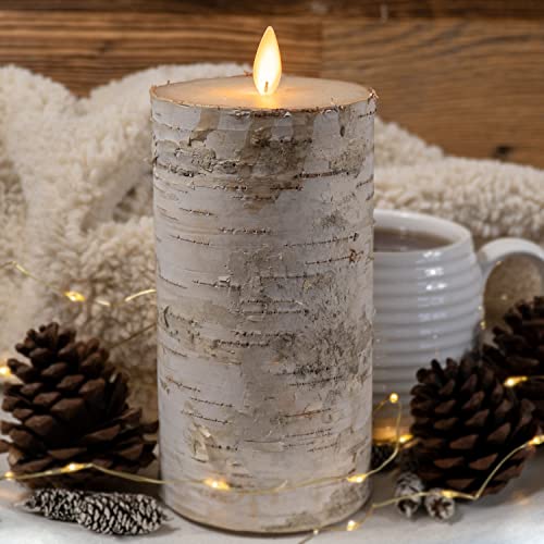 LED Echtwachskerze Kerze NORDJE BIRKE Timer flackernde Wachskerze Kerzen Wachs Deko (15 cm, Birke hell) Cover