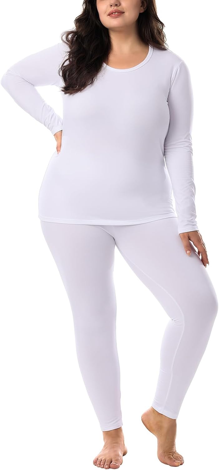 HOdo Plus Size Thermal Underwear Women Long Johns Fleece Lined Base Layer Top and Bottom Sets 1X-5X