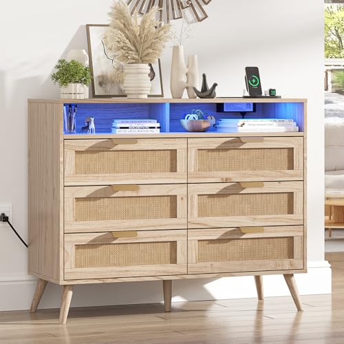 Halitaa 6 Drawer Rattan Dresser for Bedroom,41
