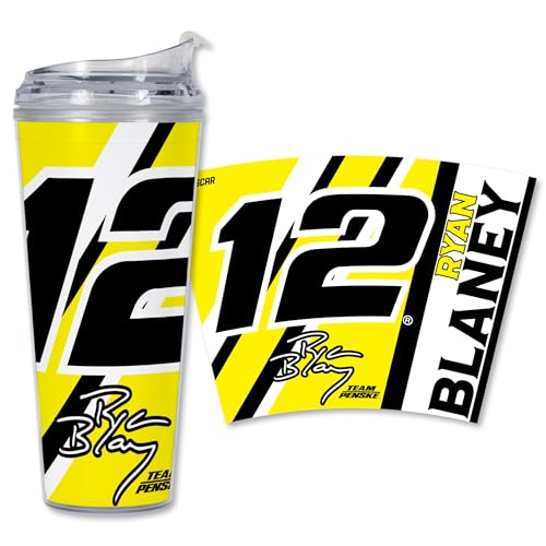 Rico Industries NASCAR Racing Ryan Blaney 24oz Acrylic Tumbler with Hinged Lid, Officially Licensed Double Wall Tumbler with Straw