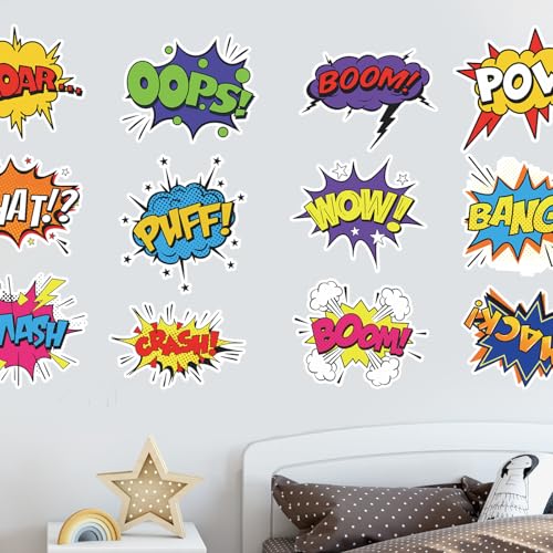 Superhero Comic Words Wall Decals - 12 Pack Action...