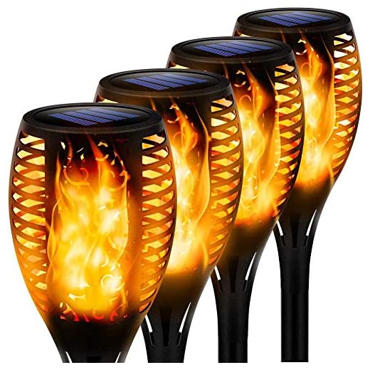Luces Led Solares para Exteriores 4 Paquetes Llama Solar Luces Lámpara Antorcha Solares de Llamas Jardín Efecto de Llama Realista para Patio, Césped, Pasillo[Clase de eficiencia energética A++]