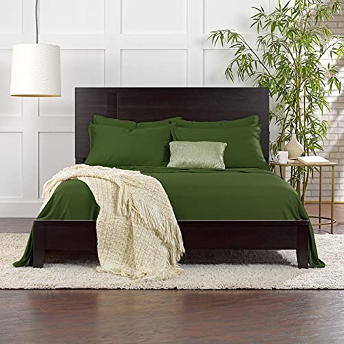 Image of Pure Bamboo Split King Sheets, Genuine 100% Organic Viscose Derived from Bamboo Bed Sheet Set, Soft & Cooling, Double Stitching, 2 Fitted Sheets (Split King, Pesto)