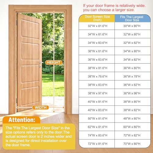 CHIYUNS White Reversible Left Right Side Opening Screen Door, Mesh Magnetic Closure Heavy Duty, Fits 36 x 80 Door, Self Closing Fiberglass Bug Net with Magnet for Front, Sliding Doors, Pet Friendly — view 7