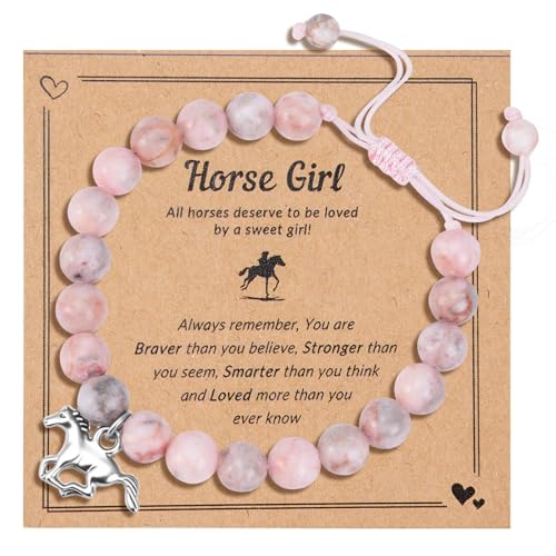 SREBIWO Armband mit Pferdeanhänger für Mädchen, Pferde Armband für Mädchen und Frauen Schmuck mit Verstellbarem Geflochtenem Seil Pferde Zubehör Pferdegeschenke