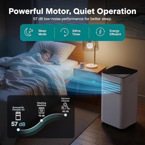 Image of SereneLife Portable Air Conditioner 8000 BTU | 3-in-1 Cooling, Fan and Dehumidifier | 24-H Timer with up to 350 sq ft Coverage | AC Unit for Bedroom, Home & Office | Includes Window Kit & Remote