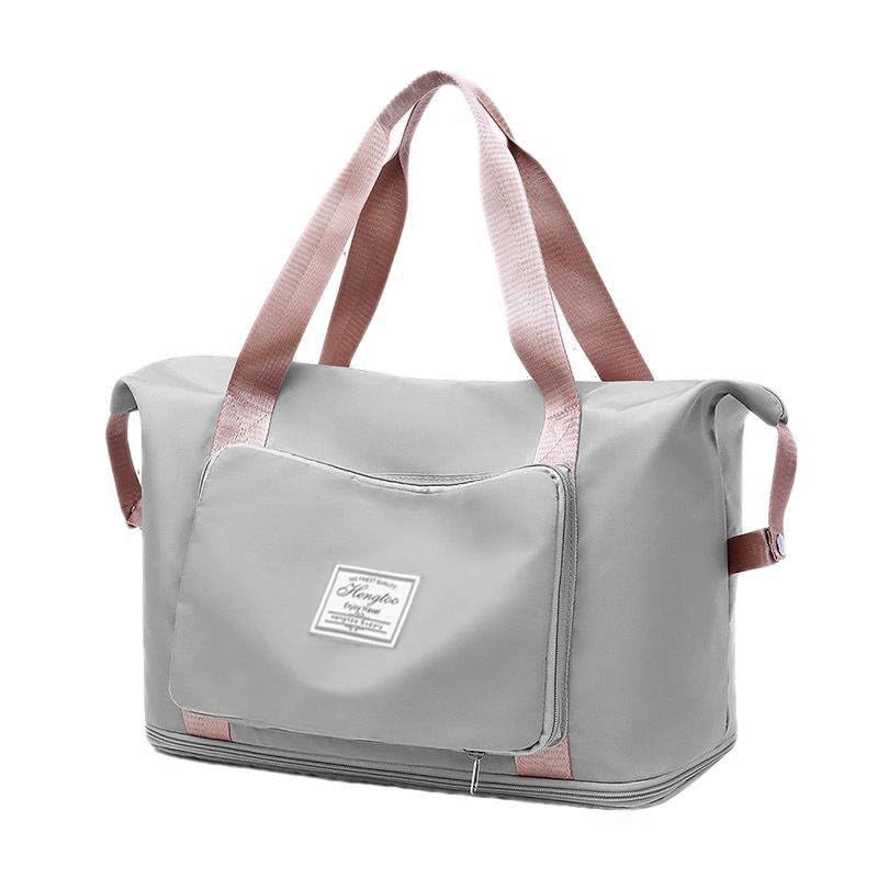 Image of WildHorn Nylon Duffel Bag for Women | Folding Carry-on Expandable Large Capacity DurableLightweight Travel & Gym Duffel with Front Zipper Pocket (Grey)