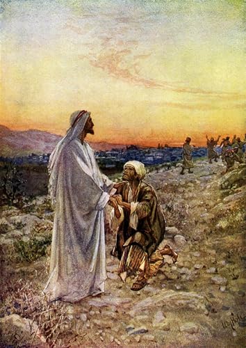 Pintura en lienzo de Jesús y los leprosos, arte bíblico de William Brassey, 60x90cm