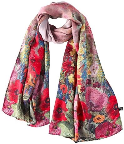 Long Charmeuse Silk Scarf With Floral Print
