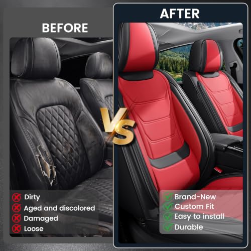 Image of Car Seat Covers Custom Fit Kia Telluride 2020-2026, Waterproof Nappa Leather Car Seat Protector, Breathable Car Seat Cushion, Seat Covers for Car(2 Seats Standard /Black&Red)