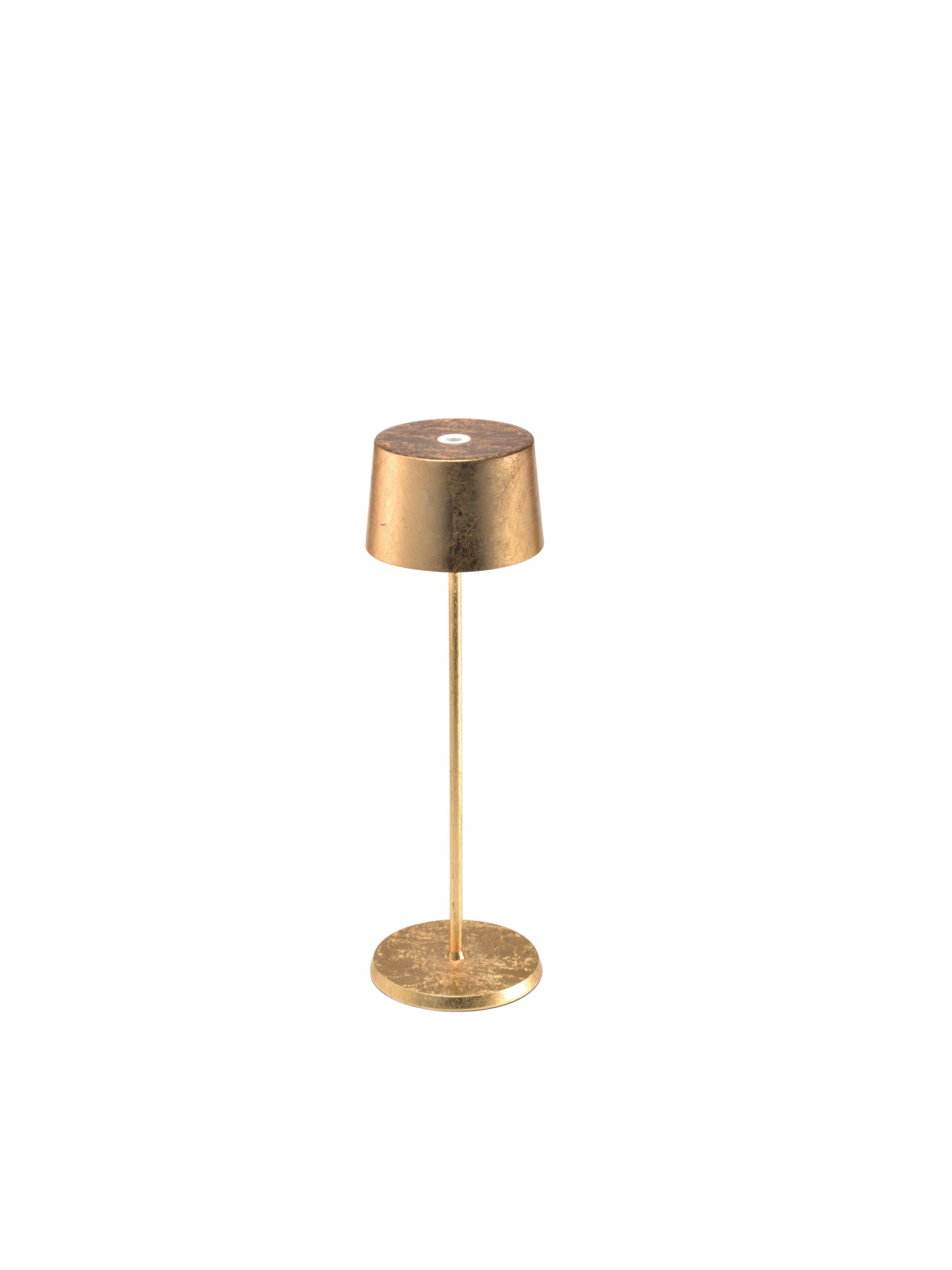 Zafferano Lampada Olivia Pro con Foglia Color Oro, Lampada da Tavolo Ricaricabile e Senza Fili con Controllo Touch, Utilizzabile come Lampada da Interni, Dimmer, 2700-3000 K, Altezza 35 cm