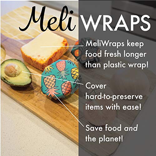 Meli Wraps Beeswax Wraps - Reusable Food Wrap Alternative to Plastic Wrap. Certified Organic Cotton, Made with Hawaiian Beeswax. 3-Pack includes sizes (SML) in Beautiful Original Prints
