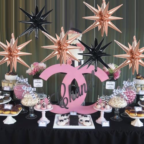 Image of TONIFUL 8 Pcs Explosion Star Foil Balloons Black Rose Gold Party Decoration | 22 Inch Large Mylar Star Balloon for Sweet Gothic Birthdayfor Women Girls, Moody Wedding Bridal Shower Party Decorations