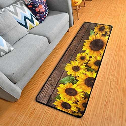 Sunflower Wood Board Retro Runner Rug Floor Mat Non-Slip Kitchen Rug Soft Area Rug Doormats Bath Carpet For Bathroom Entryway Hallway Dining Living Room #TOP2